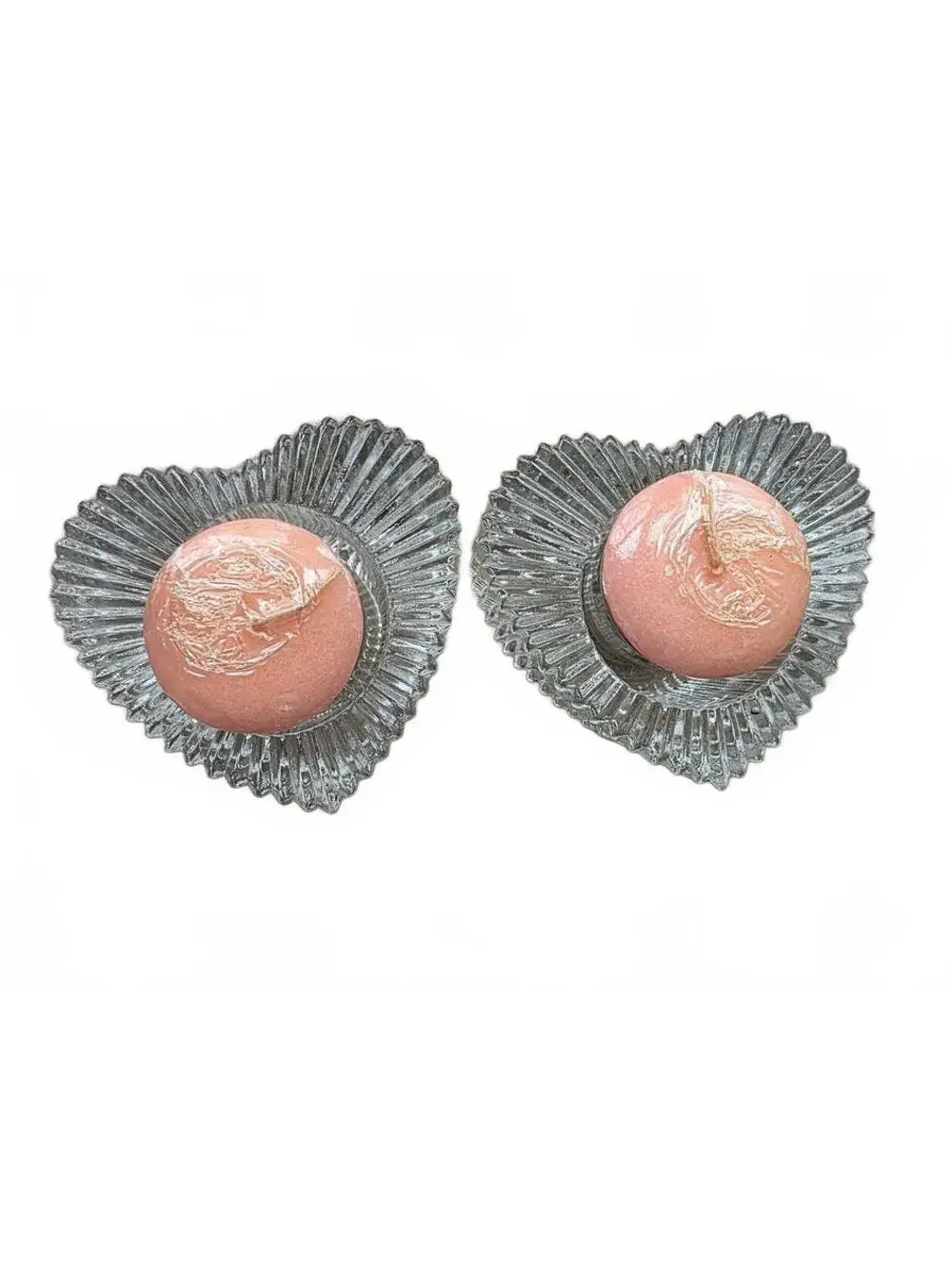 Vintage Indiana Glass Heart Votive Holders Set with Yankee Candle Lotus Blossom